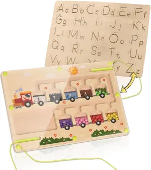 Magnetic Color and Number Maze Toy Montessori Wooden Color Matching Counting Puzzle Board ABC Writing Practice Fine Motor Skills Learning Toys for Toddlers Boys Girls A Little Train Upgraded Vision