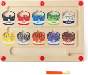 Magnetic Color and Number Maze, Wooden Magnet Puzzle Board Game for Toddlers, Montessori Counting Matching Color Sorting Toys, Fine Motor Skills Training, Gift for 3 4 5 Years Old Boys and Girls
