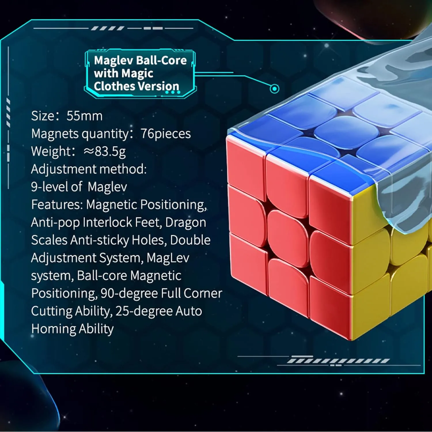 Magnetic Cube 3x3 - Moyu & HuaMeng YS3M Magnetic Speed Cube, Smooth Magic Cube 3D Puzzle Travel Game Fidget Toy Activity Cube for Kids and Adults (Ball-Core with Magic Clothes Version)