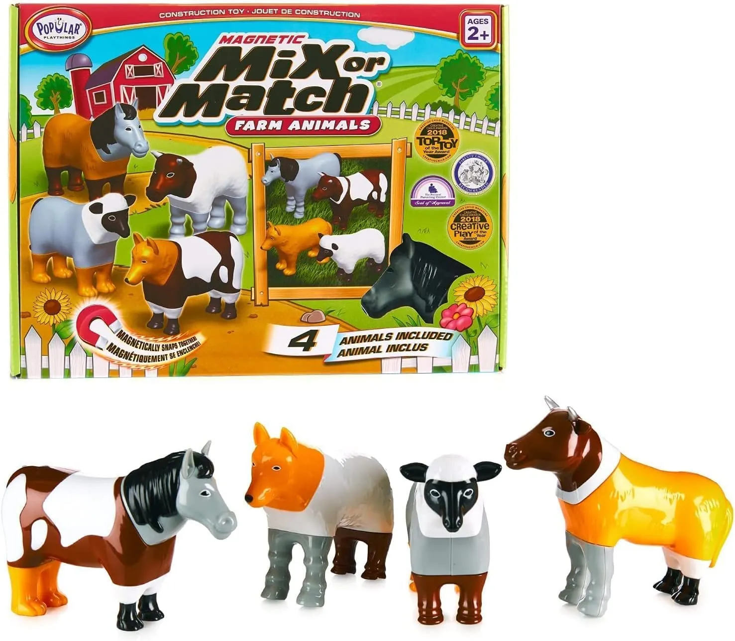 Magnetic Mix or Match Farm Animals Toy Play Set, 16 Pieces