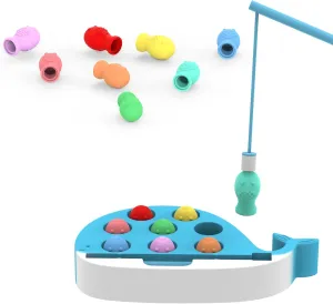 Magnetic Silicone Fishing Toy for Kids – Whale-Shaped Fishing Board with 8 Colorful Fish and 2 Fishing Rods, BPA-Free Safe Silicone Material, Montessori Learning Toy for Toddler Fine Motor Skills