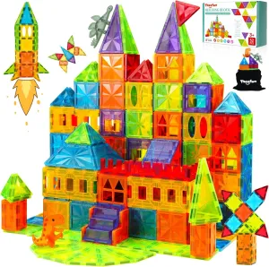 Magnetic Tiles 52PCS 3D Magnet Building Blocks Toys with 2 Dinosaur for Kids Educational Magnetic Construction Playboards Set STEM Sensory Outdoor Toys for Boys Girls Toddlers 3 4 5 6 7 8 9 Year Old