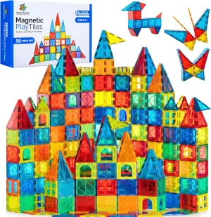 Magnetic Tiles 56 PCS, Magnetic Tiles for Kids & Toddlers Ages 3-8, Magnet Toy for 3 4 5 6 7 8 Year Old Boys Girls Kids & Toddlers, Magnet Blocks Building Set STEM Toy, Great Gift for Kids aged 3-8