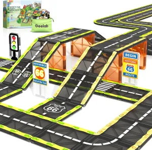 Magnetic Tiles Road - Route 66 Set, Magnet Building Blocks for Toddler Kids Toys, Construction Sets for 3  Year Old Boys & Girls, STEM Stacking Toy,Creative Gifts for Kids