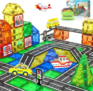 Magnetic Tiles Road Toys for 3  Year Old Toddler, Magnetic Blocks Building Toys for Kids Ages 3-5 5-7 Girls Boys, STEM Montessori Sensory, Classroom Must Haves