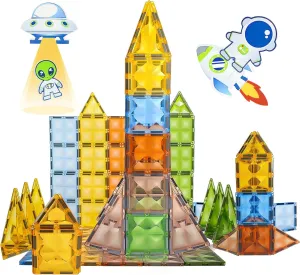 Magnetic Tiles Space Rocket Magnet Building Blocks Sensory Constrution Toys for Age 3-5 4-8 Boys Girls Christmas Birthday Gifts for Toddlers Space Exploration,Imagination, Inspiration