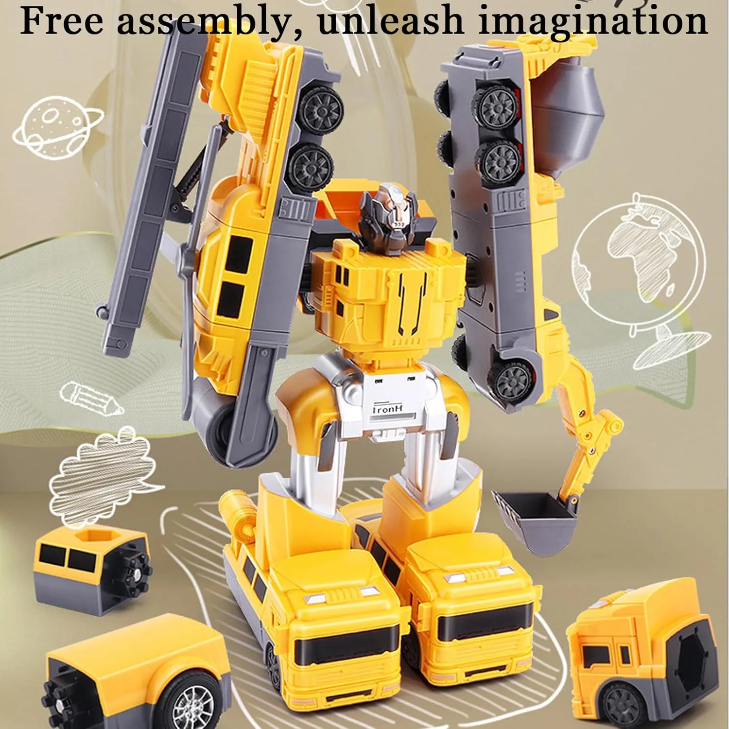 Magnetic Transform Engineering Car Assembled Toys with Storage Box, Constructo Modular Transforming Toy Set for Boys and Girls,Magnetic Blocks for Toddlers ﻿ (Excavator Robot, Pieces, 35)