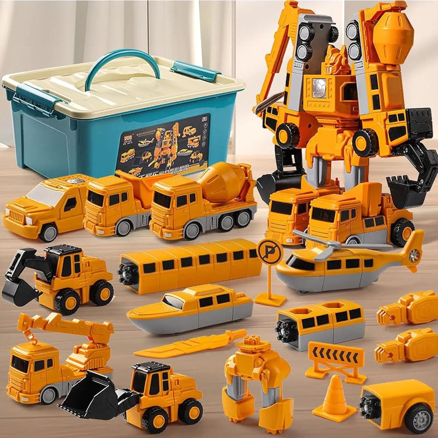 Magnetic Transform Engineering Car Assembled Toys with Storage Box, Constructo Modular Transforming Toy Set for Boys and Girls,Magnetic Blocks for Toddlers ﻿ (Excavator Robot, Pieces, 35)