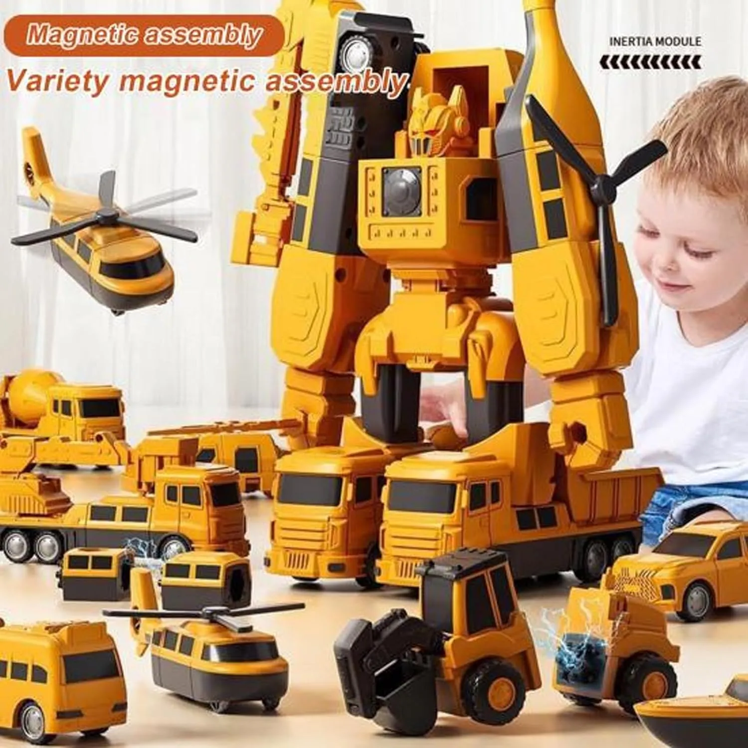 Magnetic Transform Engineering Car Assembled Toys with Storage Box, Constructo Modular Transforming Toy Set for Boys and Girls,Magnetic Blocks for Toddlers ﻿ (Excavator Robot, Pieces, 35)