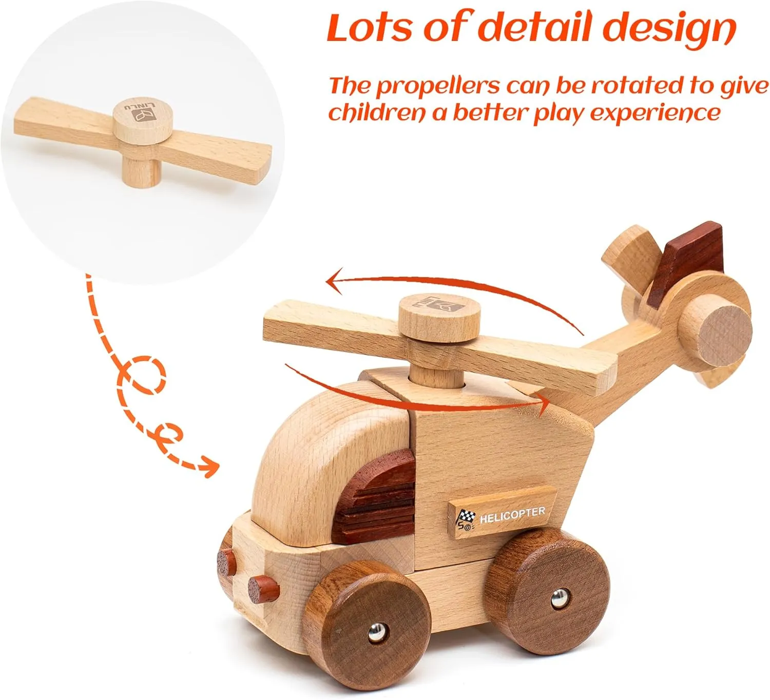 Magnetic Wooden Car Detachable Toy, Vehicle Model Assembly Toy with Magnet, Hand Push Toys for Christmas Birthday Party Car Theme(Helicopters)