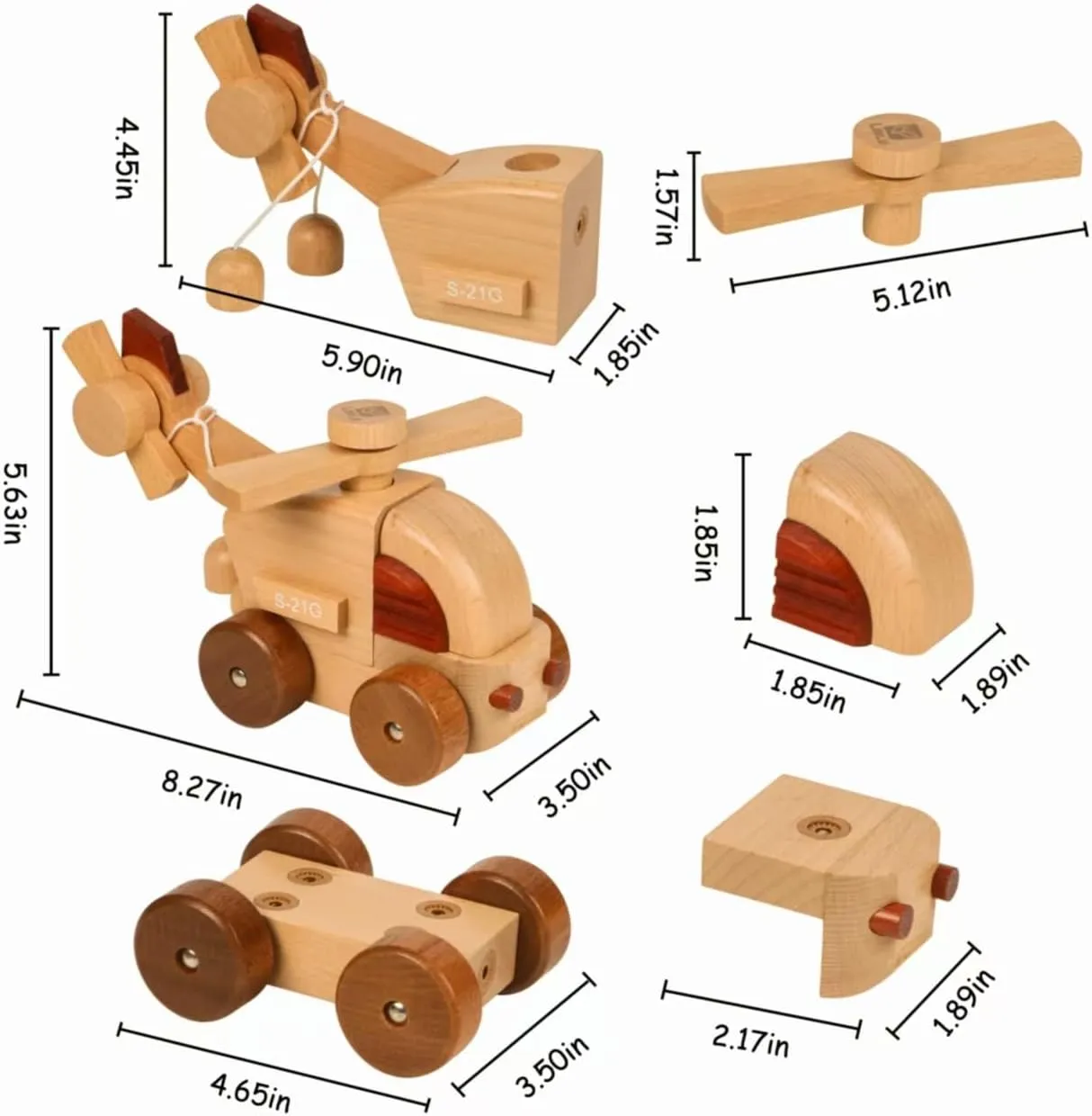 Magnetic Wooden Car Detachable Toy, Vehicle Model Assembly Toy with Magnet, Hand Push Toys for Christmas Birthday Party Car Theme(Helicopters)