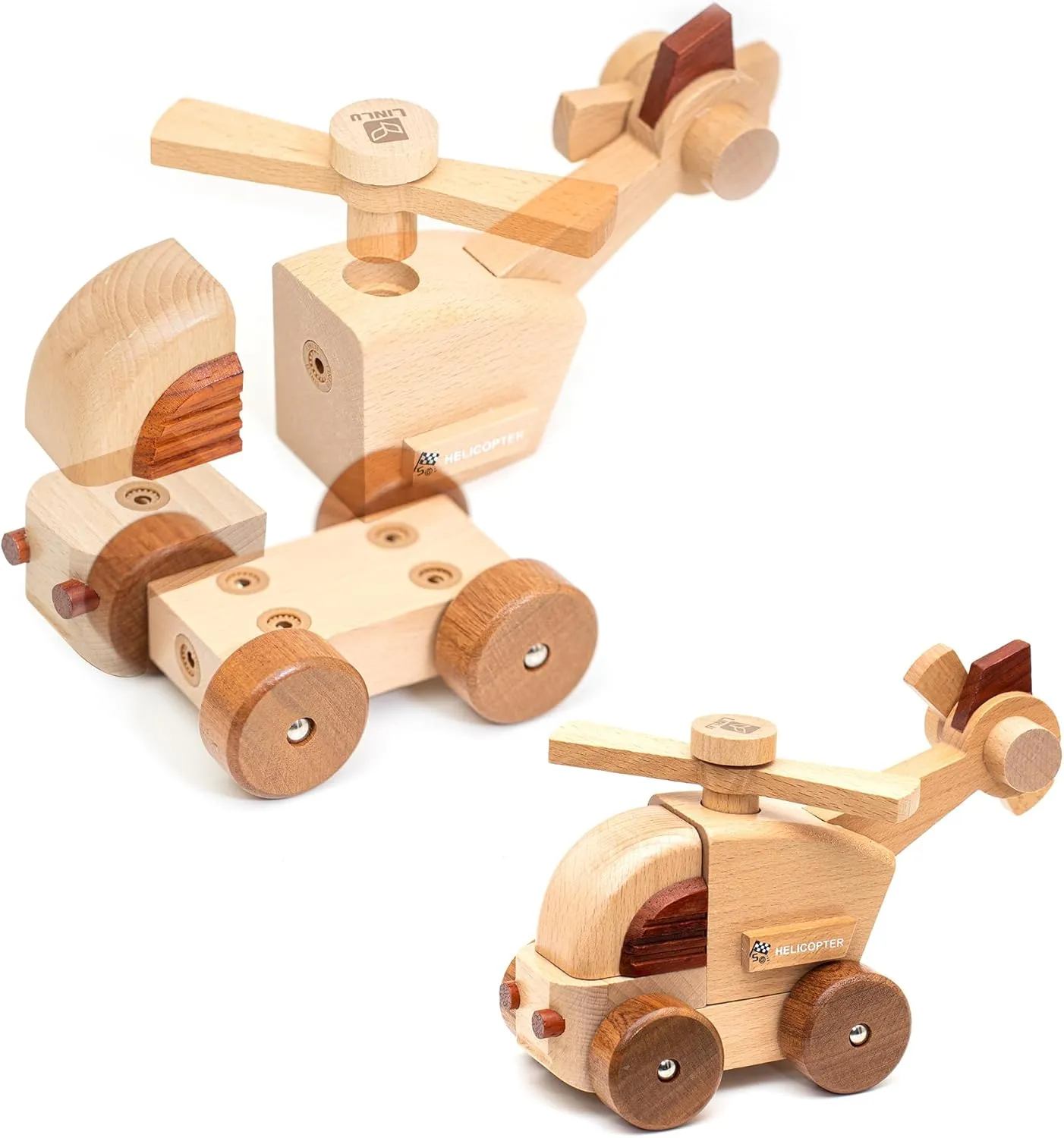 Magnetic Wooden Car Detachable Toy, Vehicle Model Assembly Toy with Magnet, Hand Push Toys for Christmas Birthday Party Car Theme(Helicopters)