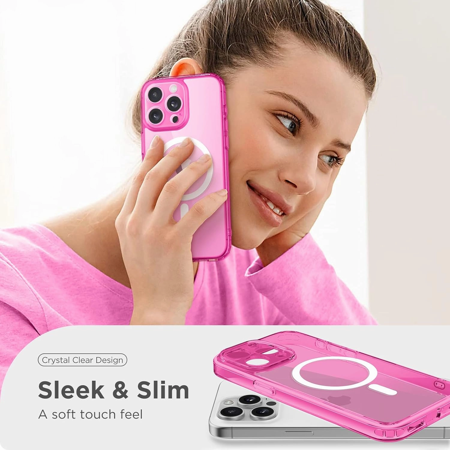 Magnetic for iPhone 15 Pro Case, [Compatible with MagSafe] [Full Camera Protection] Shockproof Protective Slim Translucent Matte Phone Case for iPhone 15 Pro 6.1'', Clear Neon