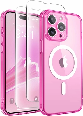 Magnetic for iPhone 15 Pro Case, [Compatible with MagSafe] [Full Camera Protection] Shockproof Protective Slim Translucent Matte Phone Case for iPhone 15 Pro 6.1'', Clear Neon