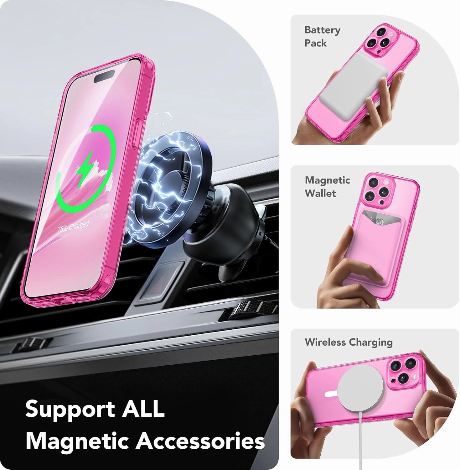 Magnetic for iPhone 15 Pro Case, [Compatible with MagSafe] [Full Camera Protection] Shockproof Protective Slim Translucent Matte Phone Case for iPhone 15 Pro 6.1'', Clear Neon