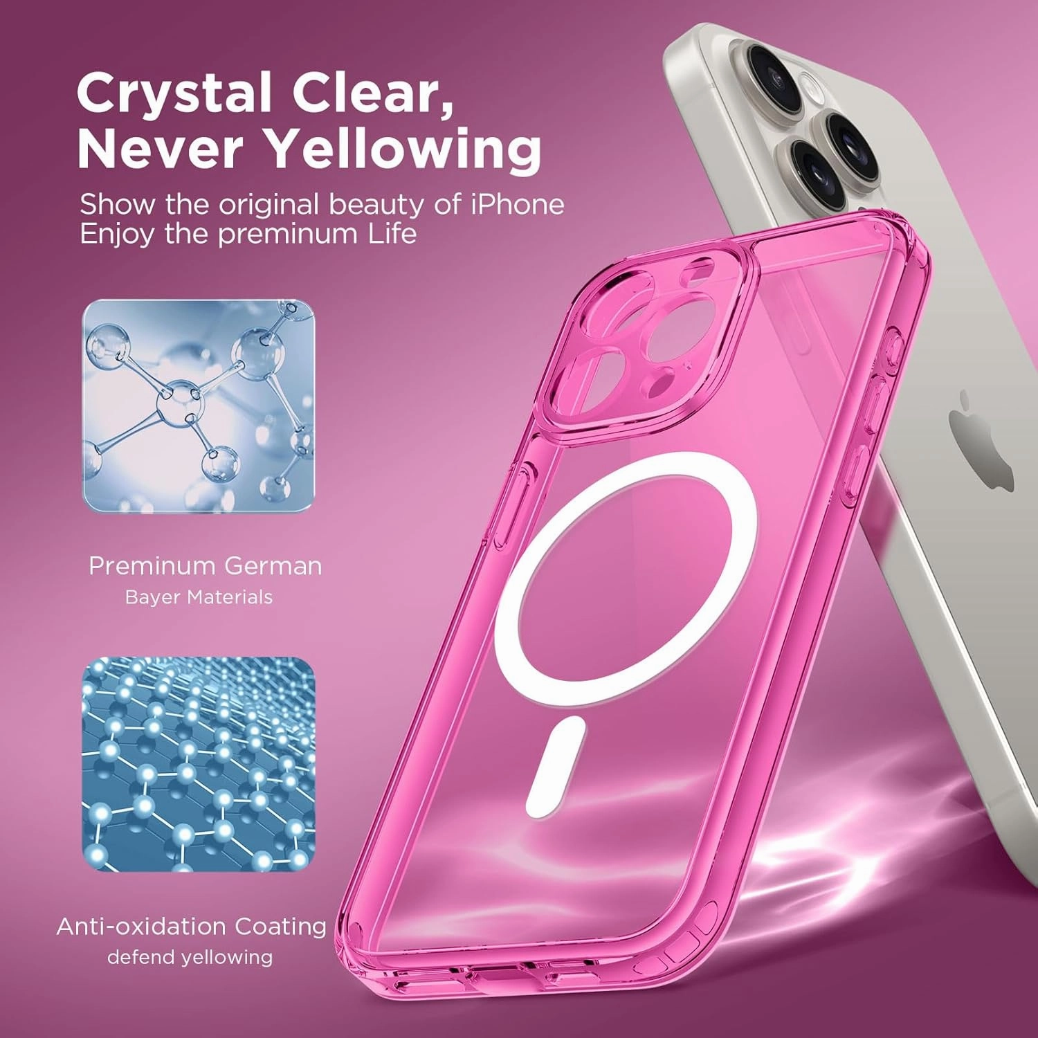 Magnetic for iPhone 15 Pro Case, [Compatible with MagSafe] [Full Camera Protection] Shockproof Protective Slim Translucent Matte Phone Case for iPhone 15 Pro 6.1'', Clear Neon