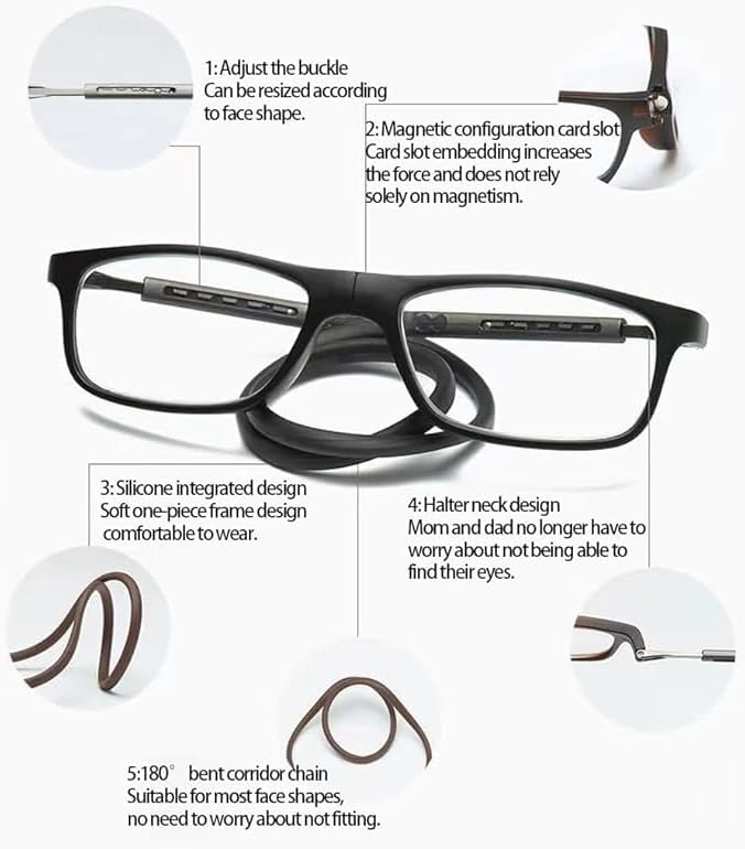 Magnetic Reading Glasses for Men or Women, Computer Readers,Adjustable Temples, Magnetic and Easy to Carry With Glasses Case