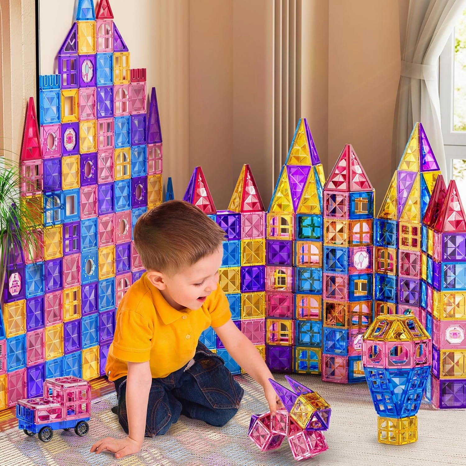 Magnetic Tiles for Kids Toddlers Ages 3-5 4-8 8-10, Magnetic Building Blocks for Kids Ages 4-8 8-12, Educational Magnets Tiles Building Blocks Toys for Toddlers Kids Christmas Birthday Gifts