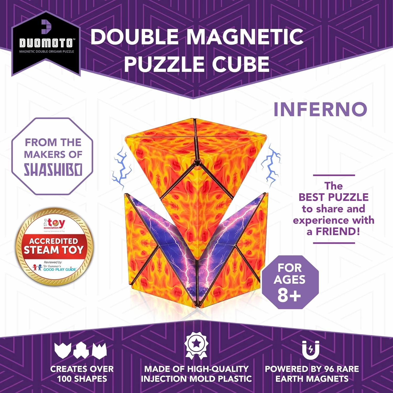 Magnetic Transforming Cube - Shape Shifting Double Creativity Puzzle w/ 96 Rare Earth Magnets - Transforms Into Over 100 Shapes - by Fun in Motion Toys - Creators of Shashibo & Cubendi