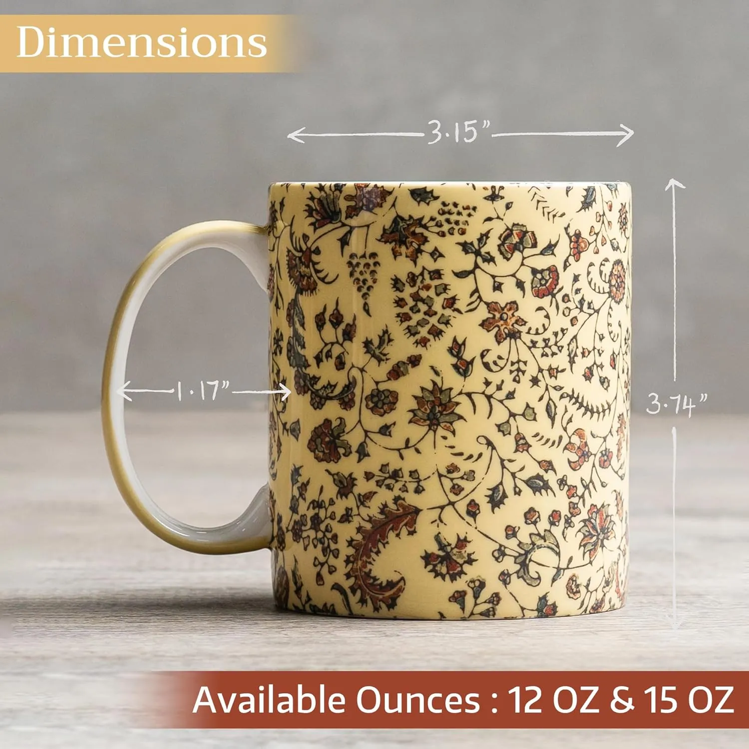 Maison d' Hermine Coffee Mug with Handles Fine Bone China Mugs Pack of Two Tea Cups for Hot Beverages Cappuccino Latte Home Restaurant Office Perfect for Gift (Lakshmi, 12 Ounce)