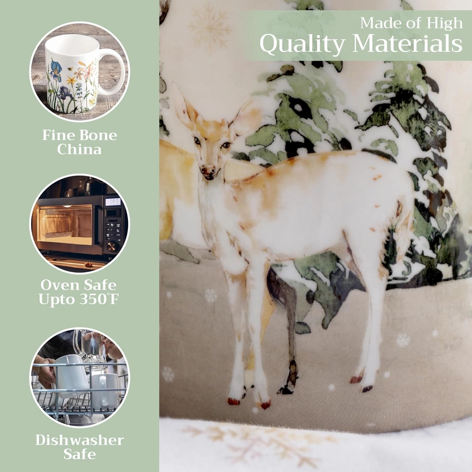 Maison d' Hermine Coffee Mug with Handles Fine Bone China Mugs Pack of One Tea Cups for Hot Beverages Cappuccino Latte Home Office Perfect for Gift (Deer In The Woods - Forest Deer, 15 Ounce)