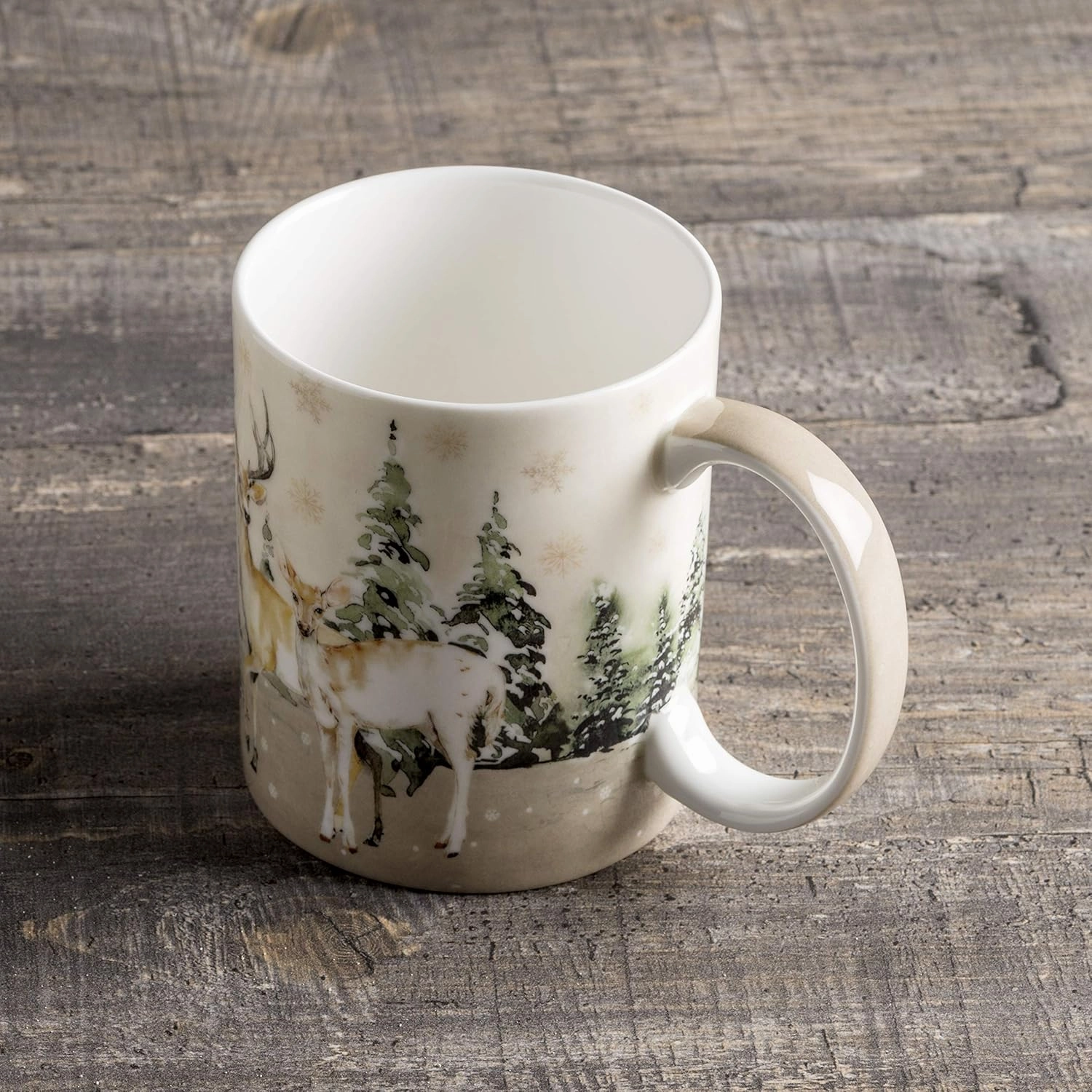 Maison d' Hermine Coffee Mug with Handles Fine Bone China Mugs Pack of One Tea Cups for Hot Beverages Cappuccino Latte Home Office Perfect for Gift (Deer In The Woods - Forest Deer, 15 Ounce)