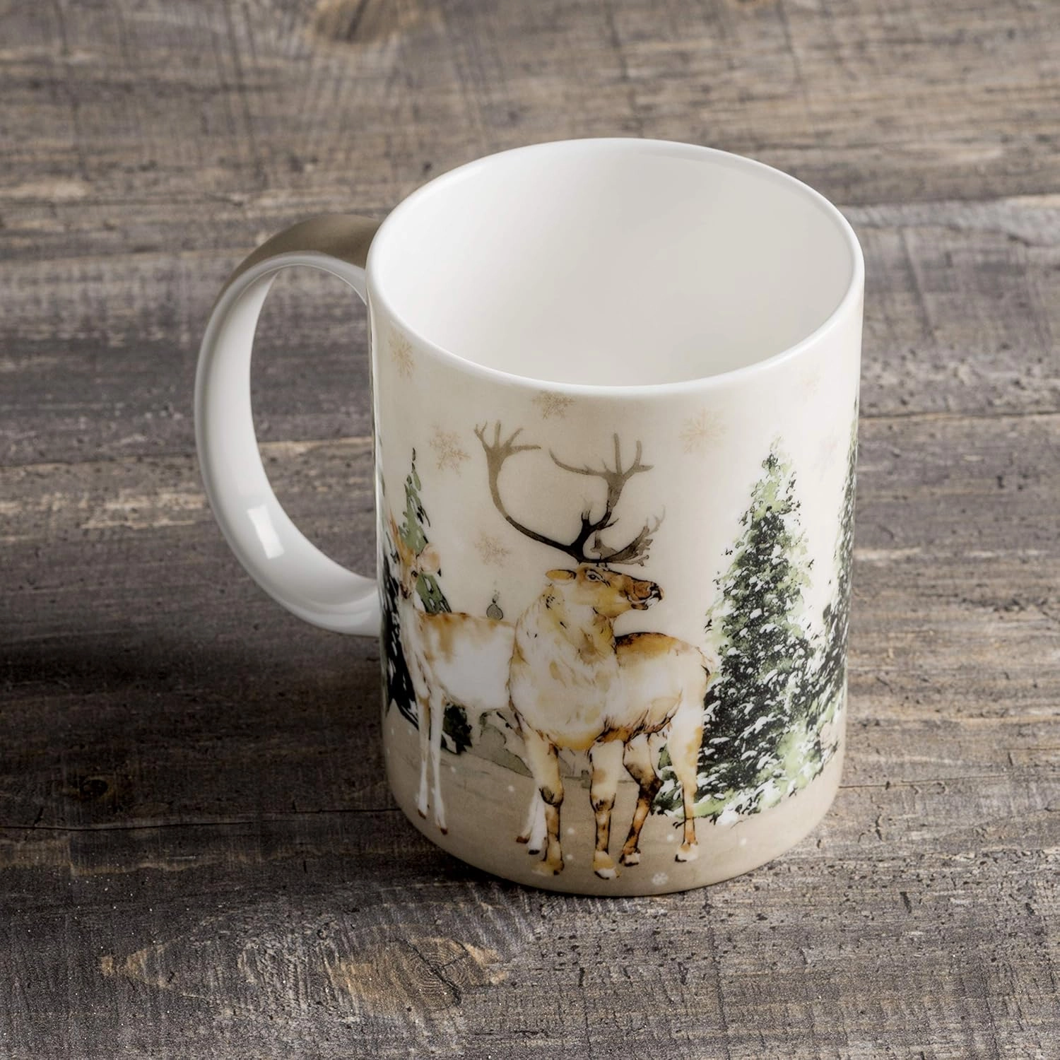 Maison d' Hermine Coffee Mug with Handles Fine Bone China Mugs Pack of One Tea Cups for Hot Beverages Cappuccino Latte Home Office Perfect for Gift (Deer In The Woods - Forest Deer, 15 Ounce)