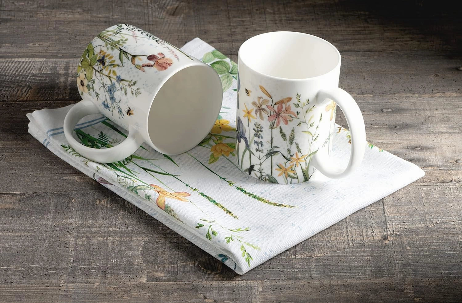 Maison d' Hermine Coffee Mug with Handles Fine Bone China Mugs Pack of One Tea Cups for Hot Beverages Cappuccino Latte Home Restaurant Office Perfect for Gift (Fleurs De Mai - Prairie, 15 Ounce)