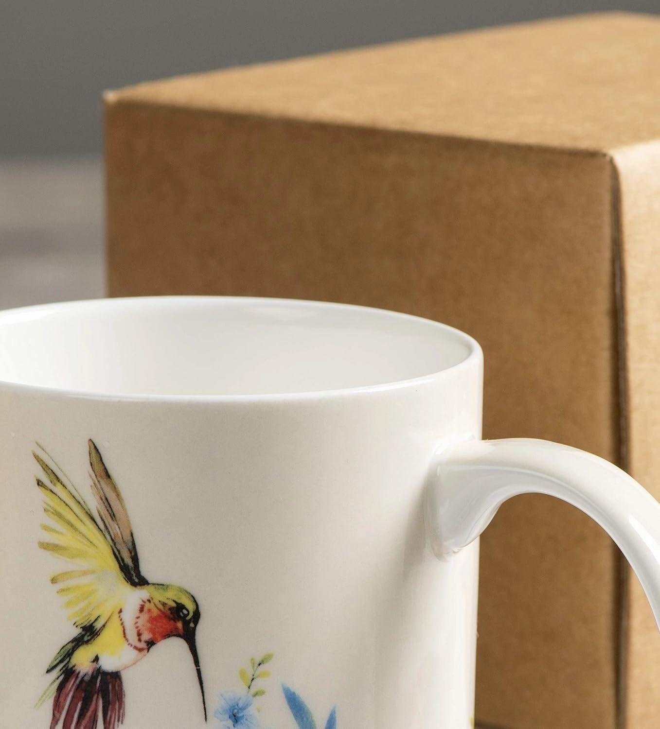 Maison d' Hermine Coffee Mug with Handles Fine Bone China Mugs Pack of One Tea Cups for Hot Beverages Cappuccino Latte Home Restaurant Office Perfect for Gift (Tropiques - Hummingbird, 15 Ounce)