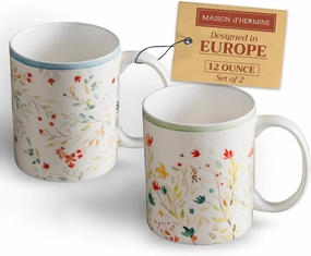 Maison d' Hermine Coffee Mug with Handles Fine Bone China Mugs Pack of Two Tea Cups for Hot Beverages Cappuccino Latte Home Restaurant Office Perfect for Gift (Colmar, 12 Ounce)