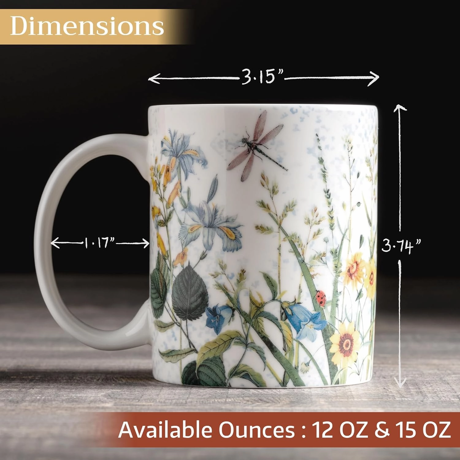Maison d' Hermine Coffee Mug with Handles Fine Bone China Pack of One Coffee Mug for Hot Beverages Cappuccino Latte Home Restaurant Perfect for Men & Women (Fleurs De Mai - Prairie, 12 Ounce)