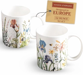 Maison d' Hermine Coffee Mug with Handles Fine Bone China Pack of Two Coffee Mug for Hot Beverages Cappuccino Latte Home Restaurant Perfect for Men & Women (Fleurs De Mai, 12 Ounce)