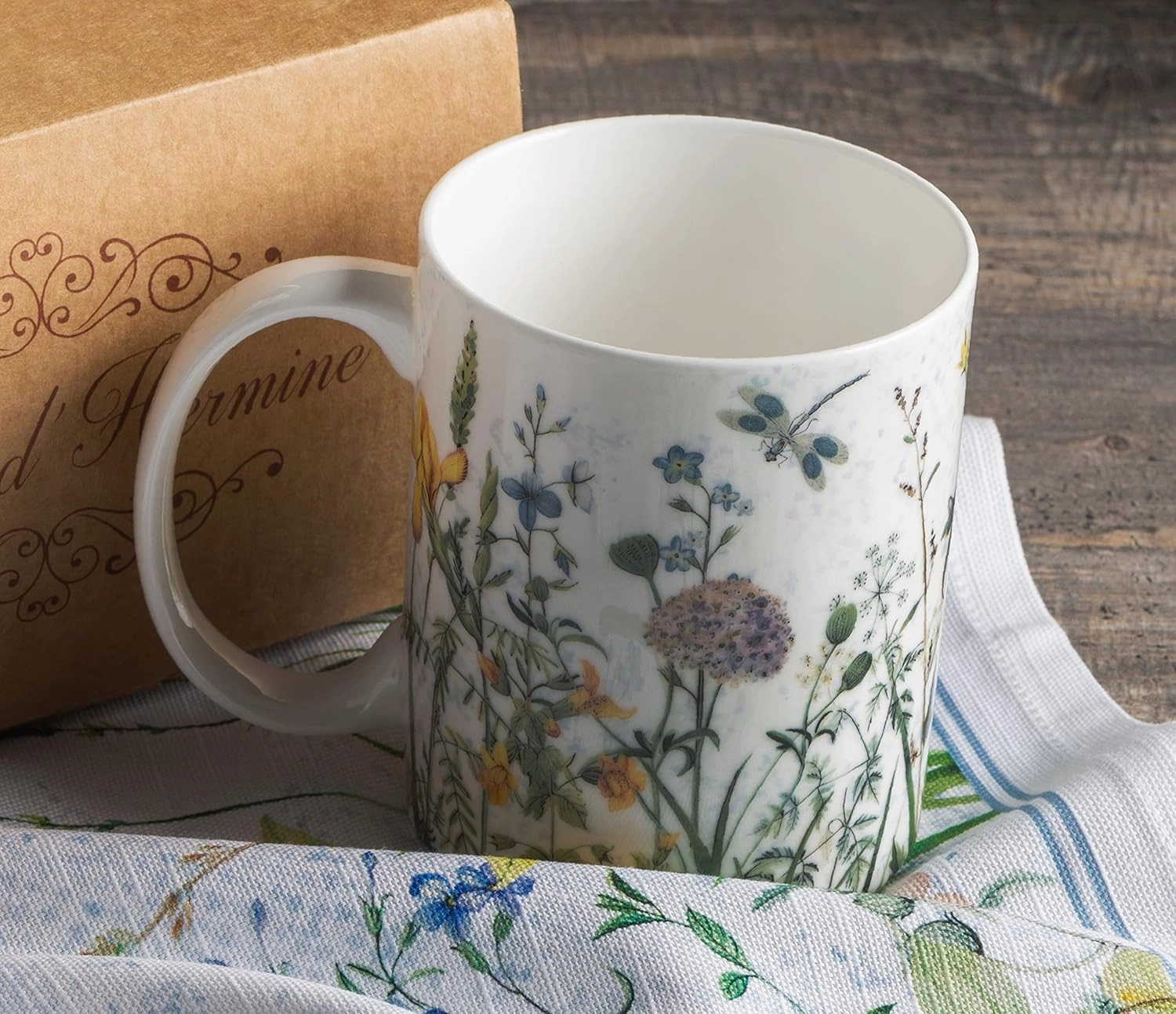 Maison d' Hermine Coffee Mug with Handles Fine Bone China Pack of Two Coffee Mug for Hot Beverages Cappuccino Latte Home Restaurant Perfect for Men & Women (Fleurs De Mai, 12 Ounce)
