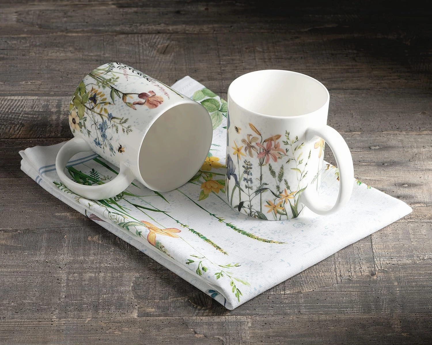 Maison d' Hermine Coffee Mug with Handles Fine Bone China Pack of Two Coffee Mug for Hot Beverages Cappuccino Latte Home Restaurant Perfect for Men & Women (Fleurs De Mai, 12 Ounce)