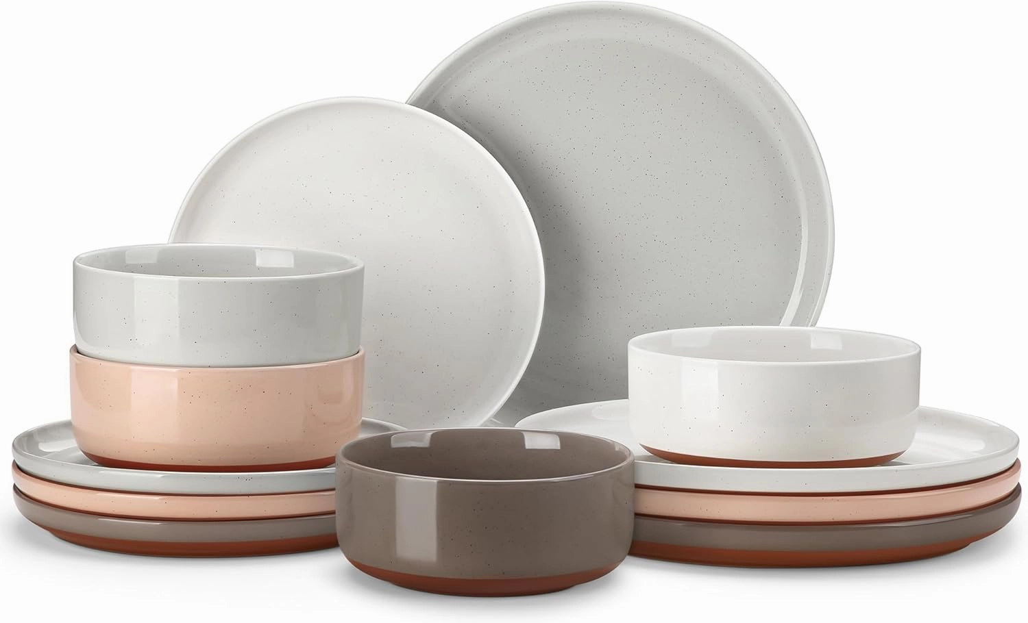 MALACASA Plates and Bowls Sets, 12 Pieces Modern Stoneware Dinnerware Set for 4 Kitchen Dinner Set Ceramic Dishware Dishes Set Microwave and Dishwasher Safe, Multicolor, Series TARA