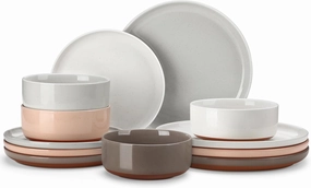 MALACASA Plates and Bowls Sets, 12 Pieces Modern Stoneware Dinnerware Set for 4 Kitchen Dinner Set Ceramic Dishware Dishes Set Microwave and Dishwasher Safe, Multicolor, Series TARA