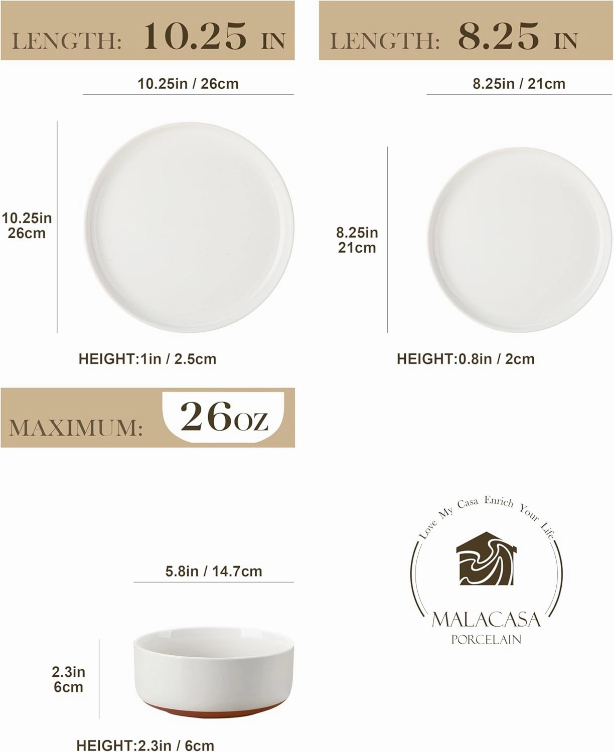 MALACASA Plates and Bowls Sets, 18 Pieces Modern Ceramic Dinnerware Set for 6 Kitchen Dinner Set Stoneware Dishware Dishes Set Microwave and Dishwasher Safe, White, Series TARA