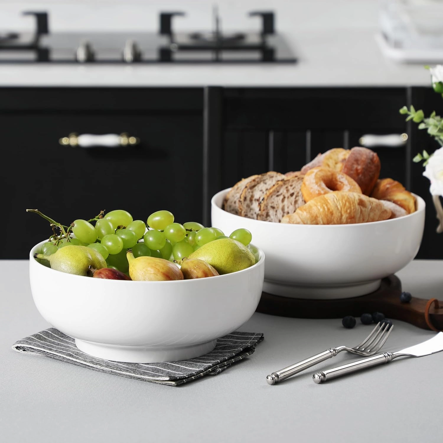 MALACASA Serving Bowls, 114 OZ(10") Extra Large Salad Bowls Set of 2, Porcelain White Serving Bowls for Salad, Soup, Pasta and Dinner, Large Ceramic Bowl Set for Entertaining, Series REGULAR