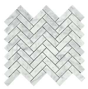 Marble Mosaic - Herringbone Carrara Honed 20X64mm Chip Size