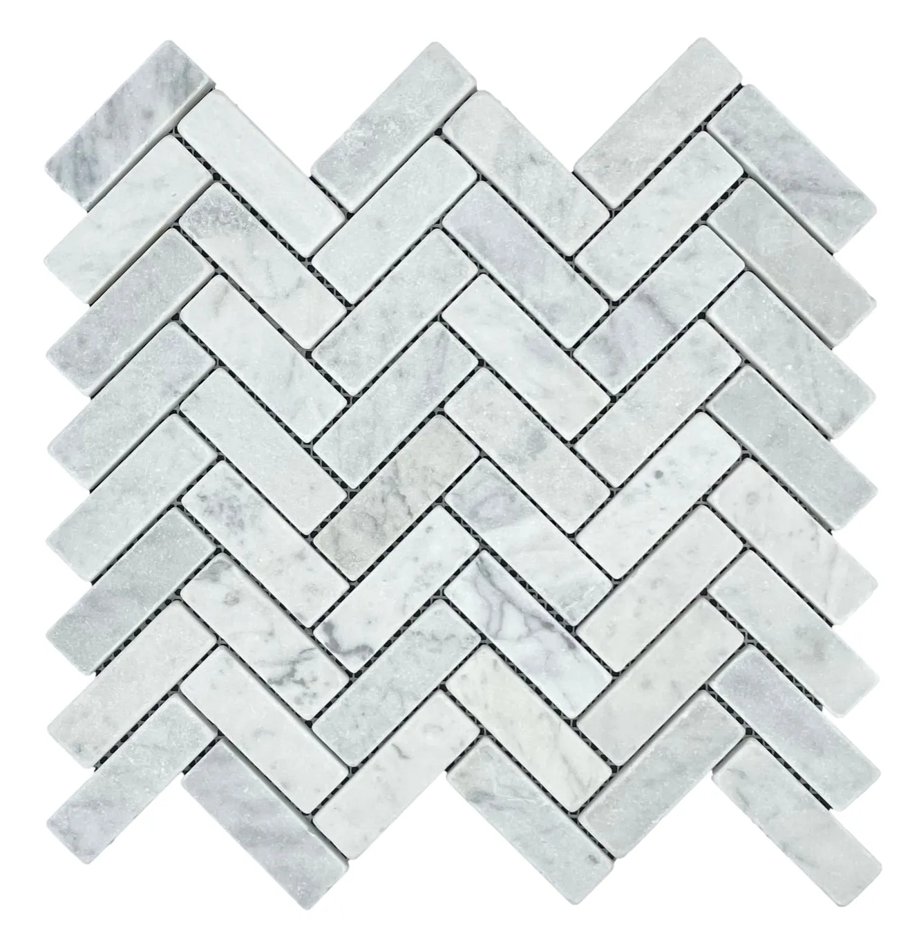 Marble Mosaic - Herringbone Carrara Tumbled 75x25mm