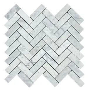 Marble Mosaic - Herringbone Carrara Tumbled 75x25mm