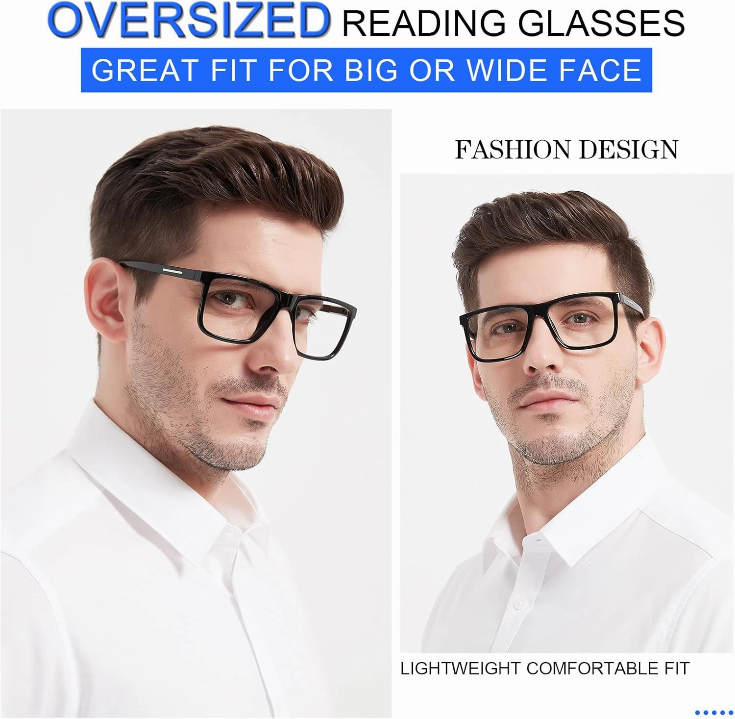 MARE AZZURO Oversized Square Reading Glasses Men Large Readers Big Face 1.0 1.25 1.5 1.75 2.0 2.25 2.5 2.75 3.0 3.5 4.0 5.0 6.0 (Black, 2.50)