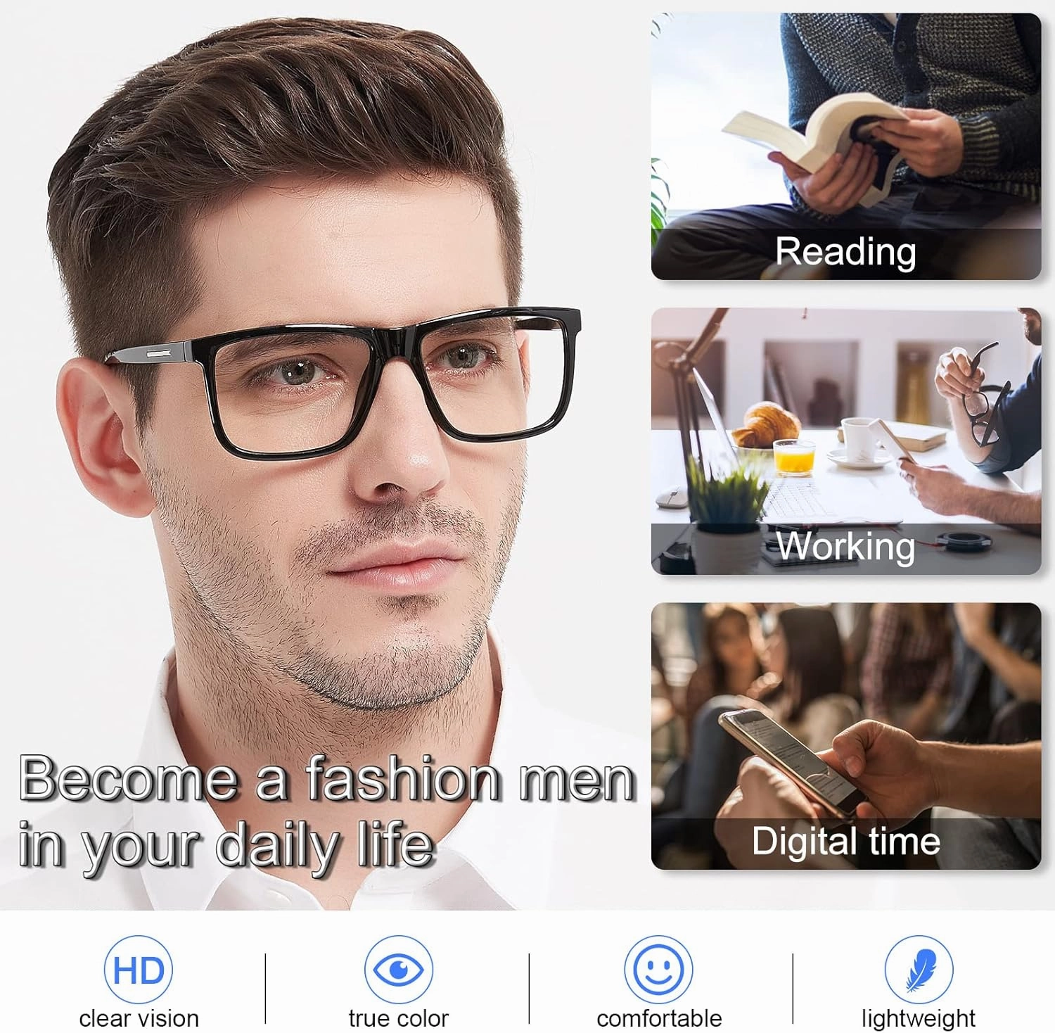 MARE AZZURO Oversized Square Reading Glasses Men Large Readers Big Face 1.0 1.25 1.5 1.75 2.0 2.25 2.5 2.75 3.0 3.5 4.0 5.0 6.0 (Black, 2.50)