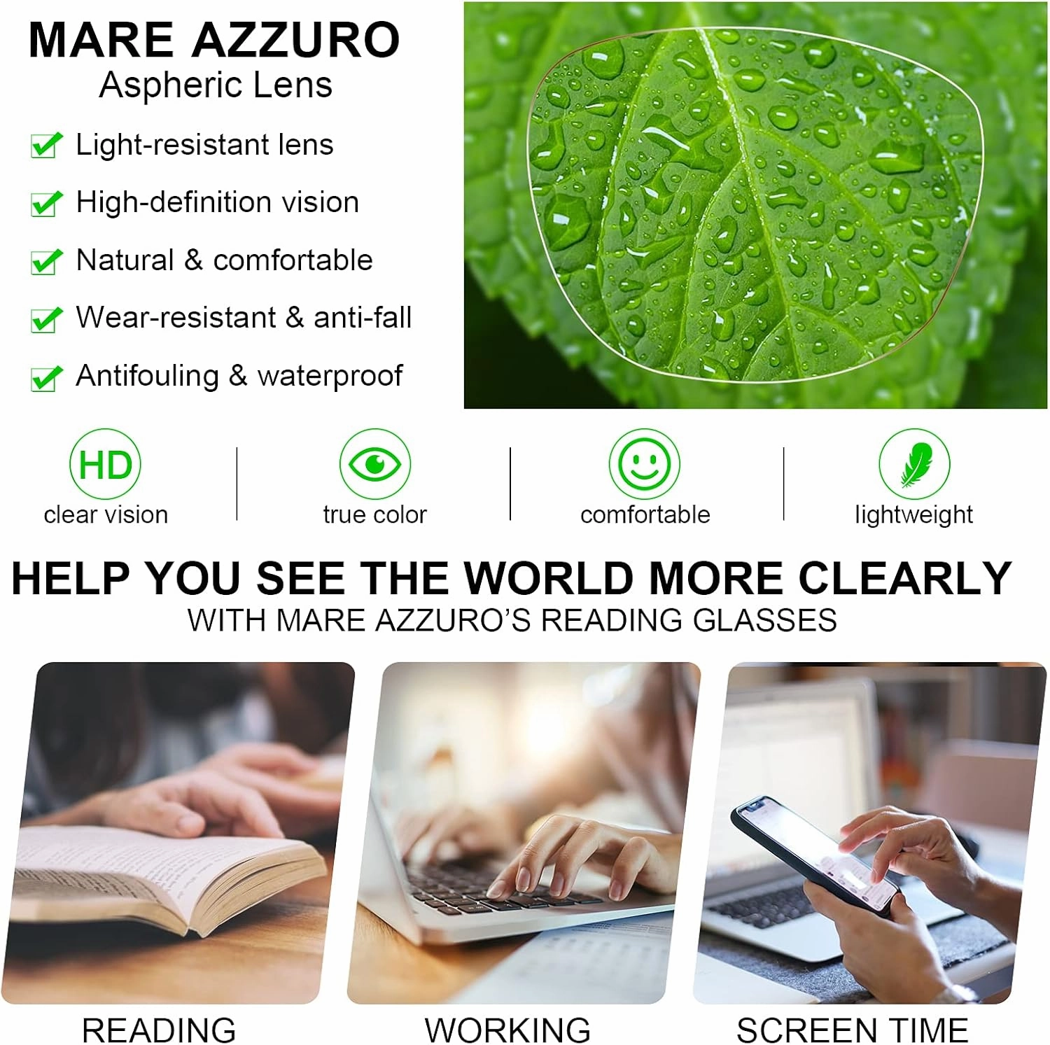 MARE AZZURO Square Reading Glasses Women Trendy Large Readers 1.0 1.25 1.5 1.75 2.0 2.25 2.5 2.75 3.0 3.5 4.0 5.0 6.0 (Coffee, 175)