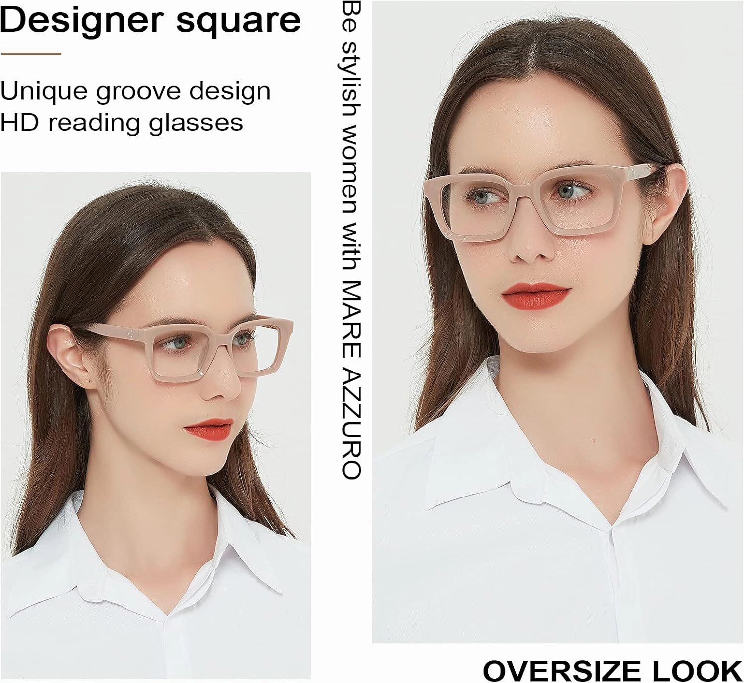 MARE AZZURO Square Reading Glasses Women Trendy Large Readers 1.0 1.25 1.5 1.75 2.0 2.25 2.5 2.75 3.0 3.5 4.0 5.0 6.0 (Coffee, 175)