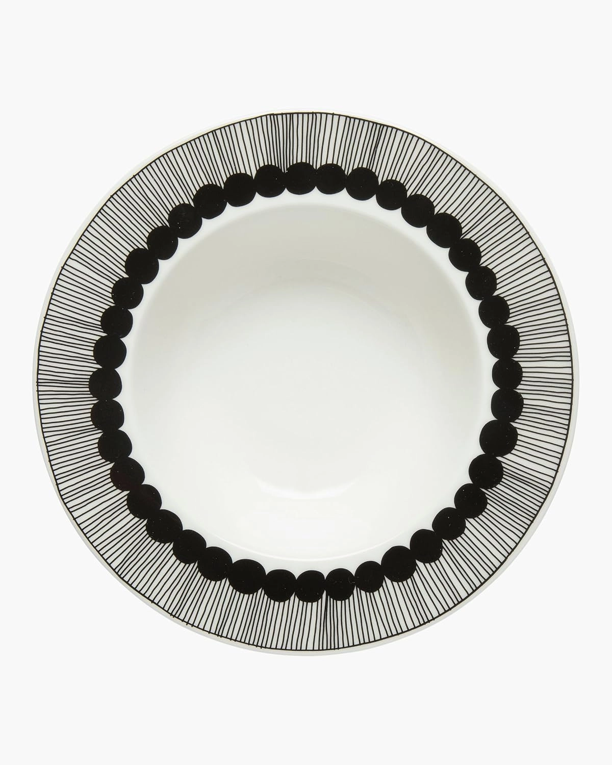 MARIMEKKO Oiva Siirtolapuutarha Deep Dinner Plate — Refine Your Kitchen Décor with Our Iconic White Stoneware — Stylish Pasta Bowls with Rim to Elevate Your Dining Experience (8”/8.8 oz)