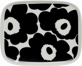 MARIMEKKO Oiva Unikko Rectangular Plate (Black) — Refine Your Kitchen Décor with Our Iconic Black & White Stoneware — Serving Plates to Elevate Your Dining Experience (5 in x 6 in)