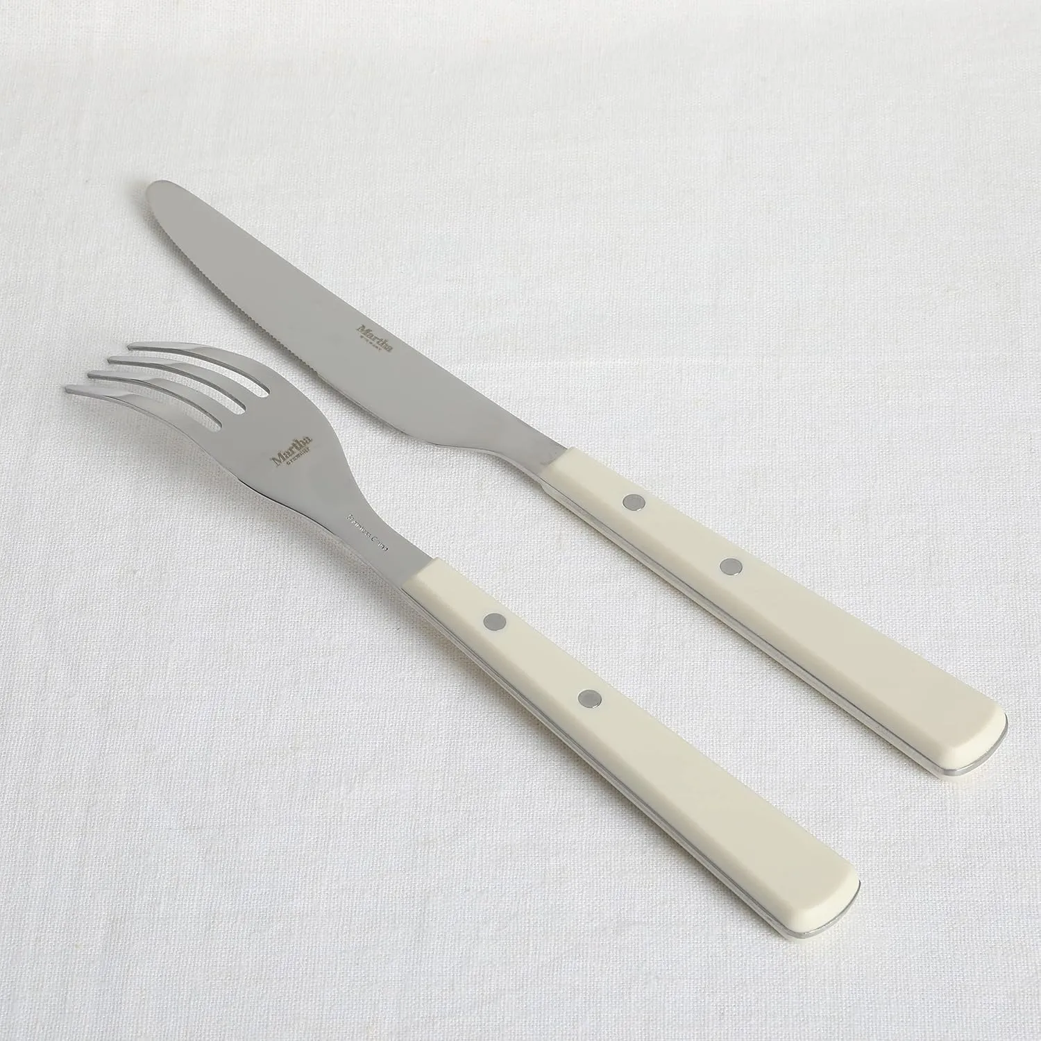 Martha Stewart Watercliffe 16 pc Flatware Silverware Set - Stainless Steel Utensils - Forks, Spoons, Knives - Service for 4 - Linen