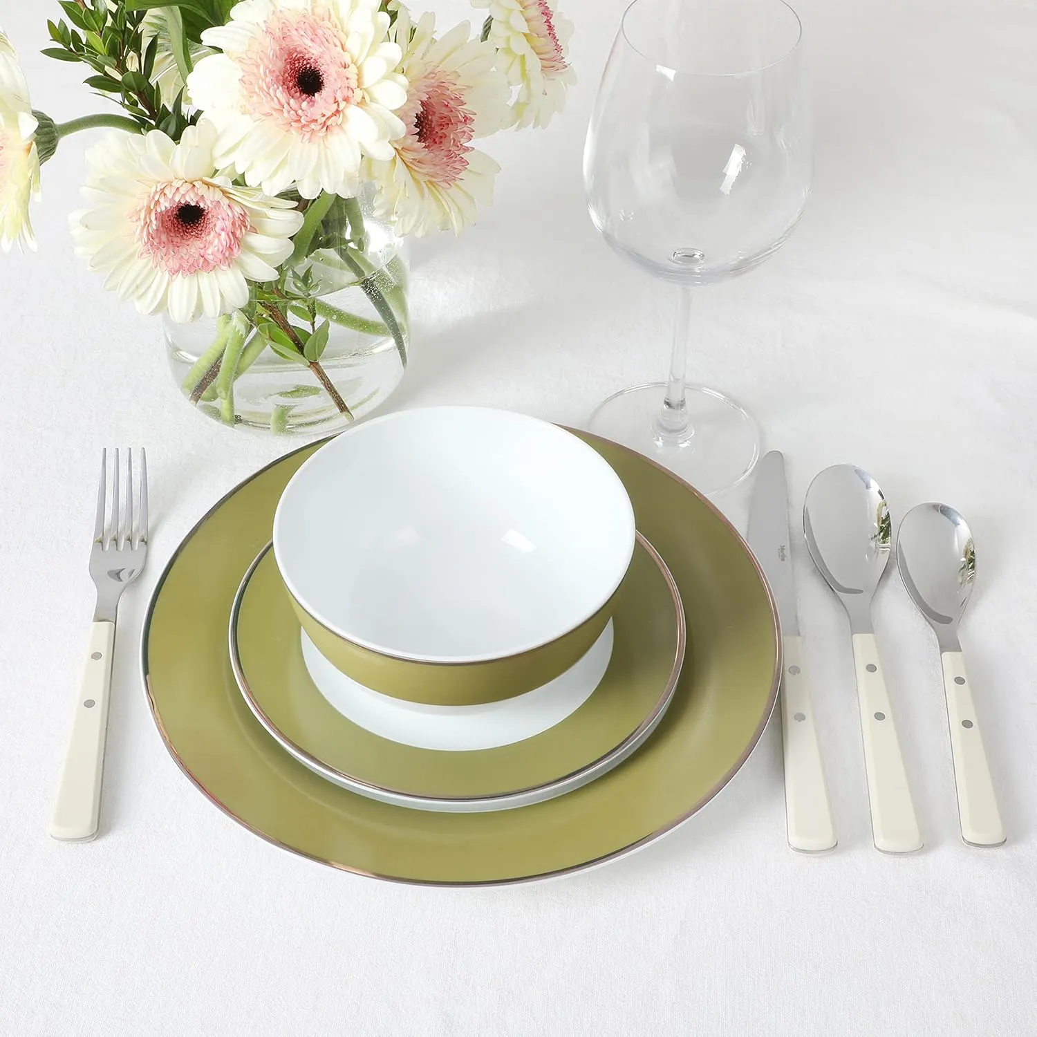 Martha Stewart Watercliffe 16 pc Flatware Silverware Set - Stainless Steel Utensils - Forks, Spoons, Knives - Service for 4 - Linen