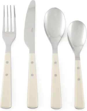 Martha Stewart Watercliffe 16 pc Flatware Silverware Set - Stainless Steel Utensils - Forks, Spoons, Knives - Service for 4 - Linen
